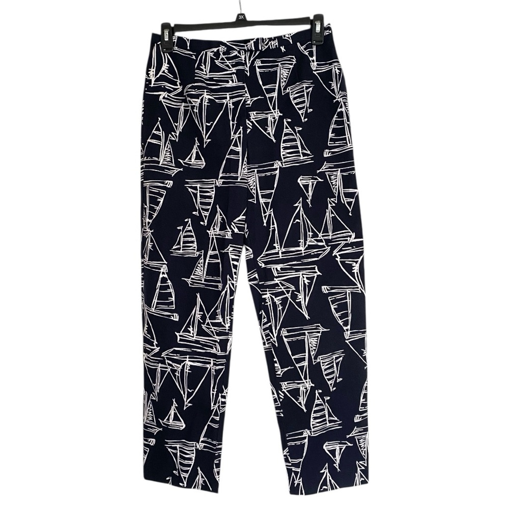 Talbots Womens Pants Black Sz 10 Nautical White Sailboat Etching Picasso Artsy
